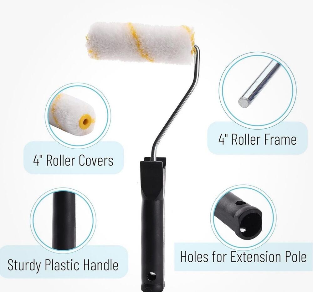 Bates Paint Tool Set - 4" Roller, Foam & Mini Rollers, Tray 4", 5 pcs, Black
